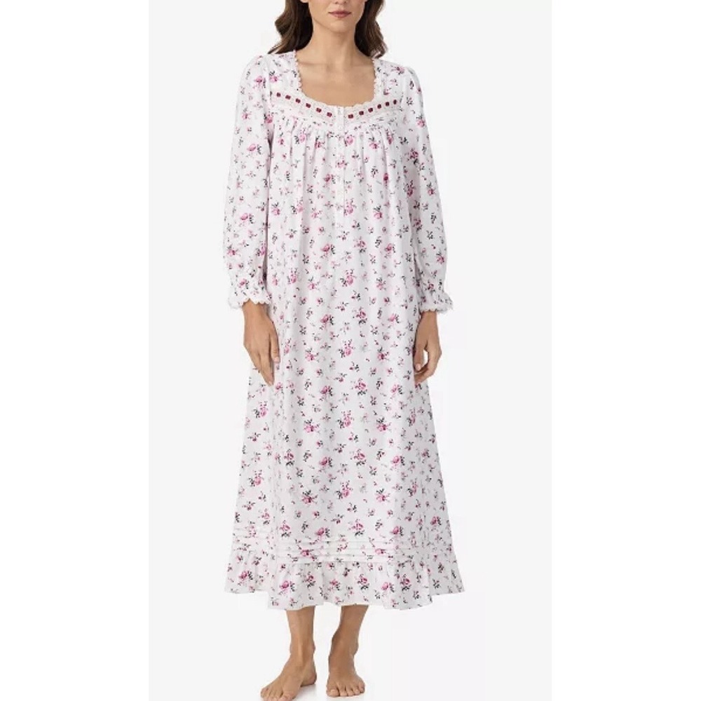 Eileen West Floral 100% BRUSHED COTTON FLANNEL Long Ballet Nightgown Sz Small